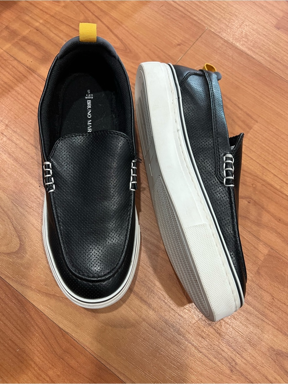 BRUNO MAR Kids Black Slip-On Moccasins with Yellow Pull Tab